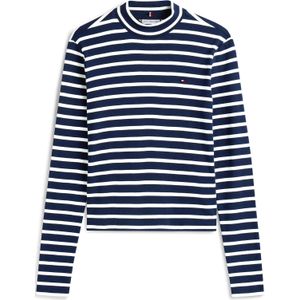 Tommy Hilfiger Dames Slim Cody Mock-NK LS WW0WW47307 L/S T-shirt, blauw, XXS, Blauw (Donker Nacht Marine/Ecru Stp), XXS