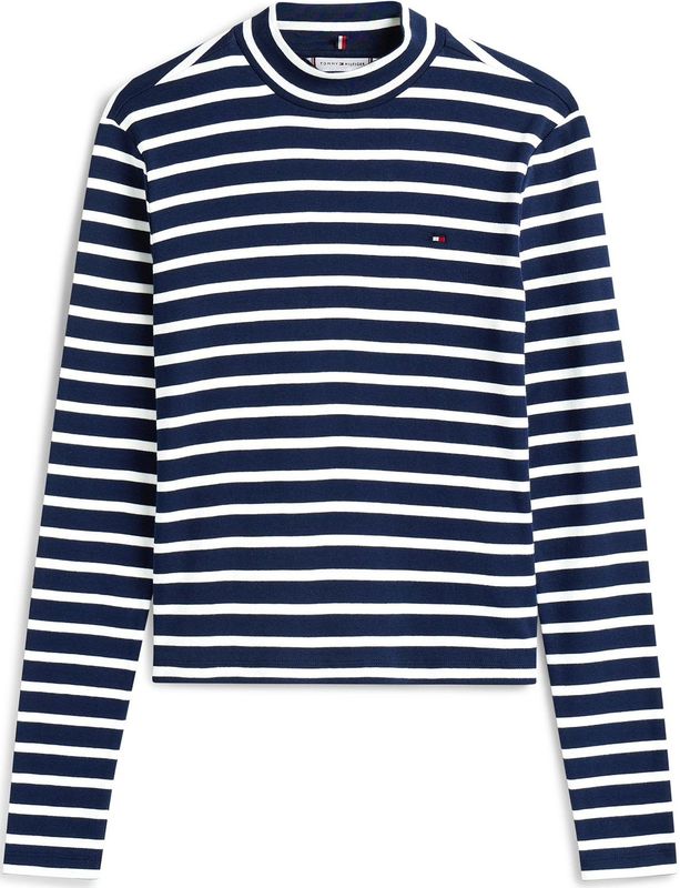 Tommy Hilfiger Dames Slim Cody Mock-NK LS WW0WW47307 L/S T-shirt, blauw, XXS, Blauw (Donker Nacht Marine/Ecru Stp), XXS