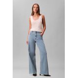 Ultra high waist wide fit jeans met franjes
