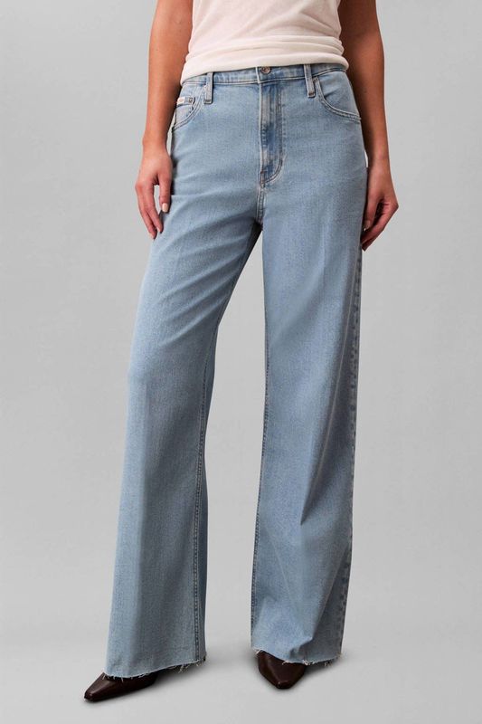 Ultra high waist wide fit jeans met franjes