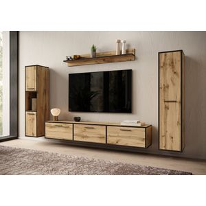 Meubella - Wandmeubel Betty - Eiken - TV-Meubel met Opbergkasten en Wandplank