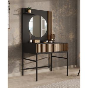 Meubella - Kaptafel Marbella - Zwart - 85 cm - Inclusief Spiegel