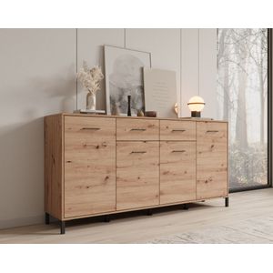 Meubella - Dressoir Vidor - Eiken - 4 Deuren - 2 Lades - Kunststoffen Poten