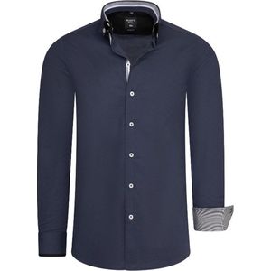Rusty Neal - Heren Overhemd - Antraciet - Navy - Dubbele Kraag