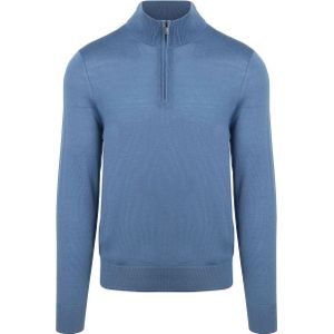 Suitable - Half Zip Trui - Blauw - 100% Merinowol - Slim-Fit Pasvorm