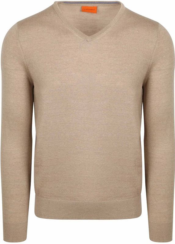 Suitable - Merino Pullover - Beige - V-Hals