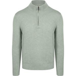 Suitable - Half Zip Trui - Groen - Katoen - Slim-Fit Pasvorm