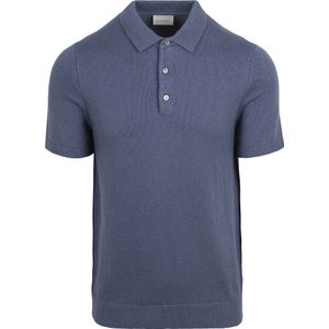 Suitable - Heavy Knitted Polo - Blauw - Polo Shirt Heren met Korte Mouw