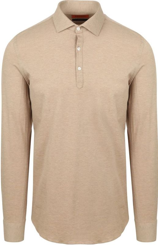 Suitable - Long Sleeve Poloshirt - Beige - Katoen