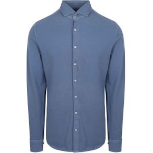 Suitable - Piqué Overhemd - Blauw - 100% Katoen - Modern-Fit