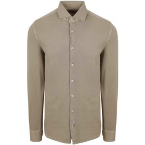 Suitable - Piqué Overhemd - Taupe - Modern-fit - Lange Mouw - Effen Dessin