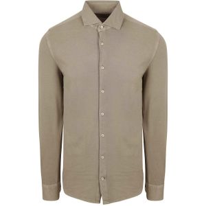 Suitable - Piqué Overhemd - Taupe - Modern-Fit - Heren