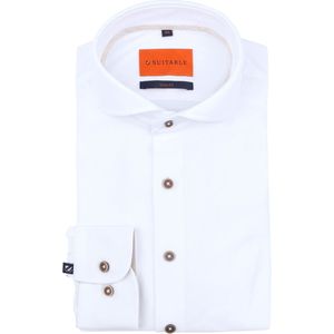 Suitable - Herringbone Overhemd - Wit - Katoen/Polyester