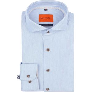 Suitable - Herringbone Overhemd - Lichtblauw - Skinny-fit - Lange Mouw - Enkel Manchet