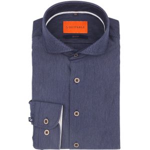 Suitable - Herringbone Overhemd - Blauw - Skinny-fit - Lange Mouw - Print Dessin