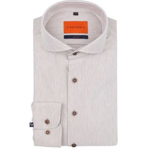 Suitable - Herringbone - Overhemd - Lichtbeige - Modern-Fit