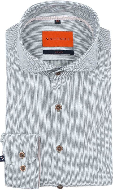 Suitable - Herringbone Overhemd - Donkergroen - Modern-Fit - Heren