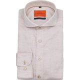 Suitable - Melange Overhemd - Beige - Slim-fit - Katoen - Lange Mouw