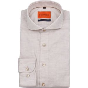 Suitable - Melange Overhemd - Beige - Slim-fit - Katoen - Lange Mouw