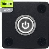 ProRide Metalen drukschakelaar Inbouwpaneel 220V ON-OFF - 16mm - met Aansluitkabel - LED indicatie Wit