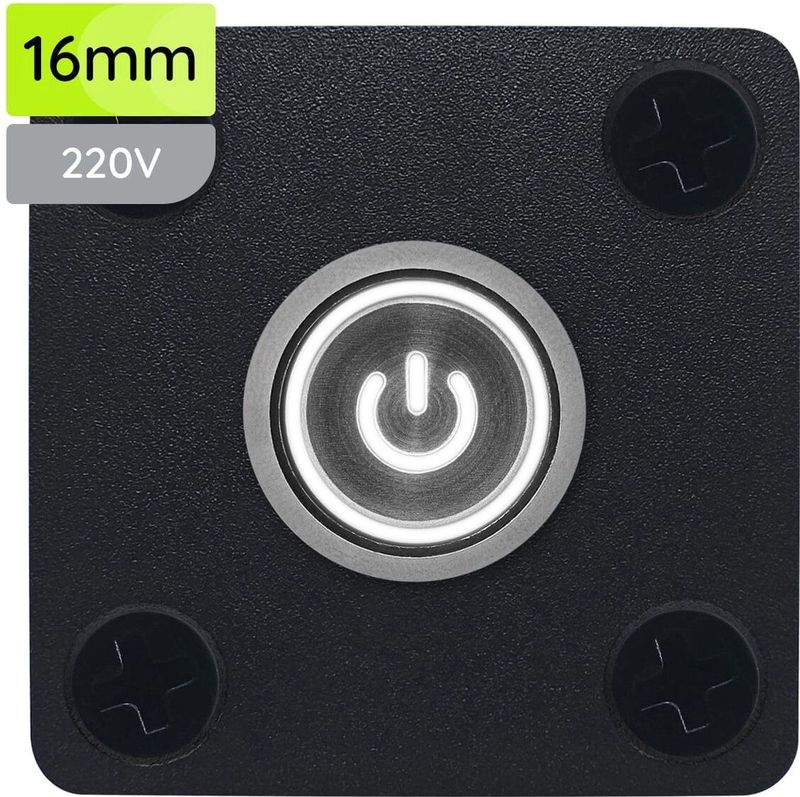 ProRide Metalen drukschakelaar Inbouwpaneel 220V ON-OFF - 16mm - met Aansluitkabel - LED indicatie Wit