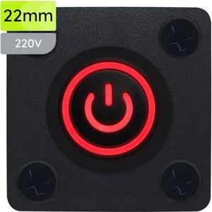 ProRide Metalen Pulsschakelaar Inbouwpaneel 220V OFF-(ON) - 22mm - met Aansluitkabel - Spatwaterdicht - LED indicatie Rood