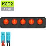 ProRide - Wipschakelaar ON-OFF KCD2 - 3 Polig - 12V/20A - Inbouwpaneel 5-voudig - Rood indicatielampje