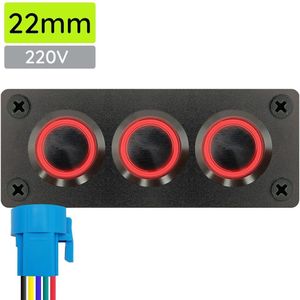 ProRide - Drukschakelaar - Rood - Inbouwpaneel Drievoudig - 220V - IP67 - LED Indicatie
