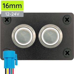 ProRide Metalen Drukschakelaars ON-OFF 12-24V  - 16mm - Tweevoudig inbouwpaneel - IP67 - LED indicatie Wit