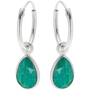 Zilveren oorringen met hanger, druppelvormige smaragd (emerald)