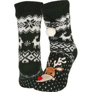 Morethansocks - Huissokken kerst dames - Groen - Fluffy sokken kerst - Anti slip sokken kerst