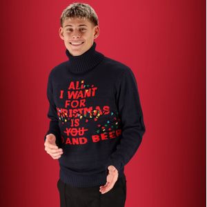 Foute kersttrui - Kersttrui heren - Turtleneck - Zwart - Maat M - kersttruien - kersttrui heren volwassenen - kersttrui mannen