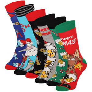 Kerstsokken - Multi - 80% Katoen, 18% Polyester, 2% Elastaan - 6-pak