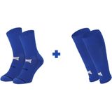 X-Treme - Voetbalsokken Set - Kobalt Blauw - 2-Paar Gripsokken + Voetloze Sok
