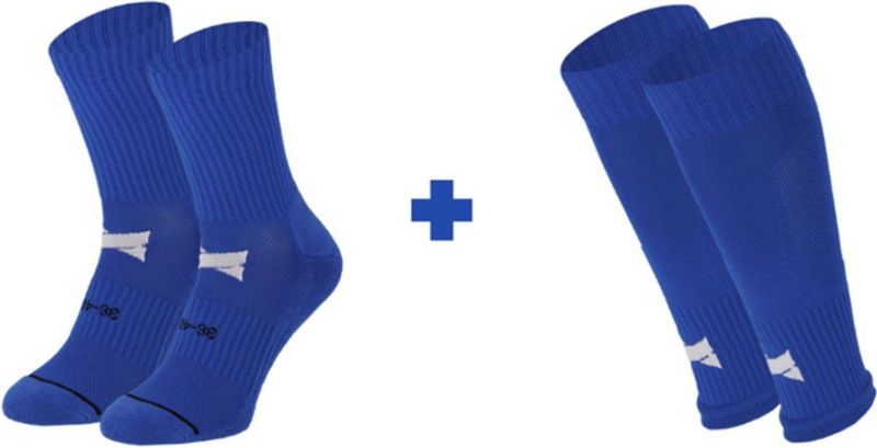X-Treme - Voetbalsokken Set - Kobalt Blauw - 2-Paar Gripsokken + Voetloze Sok