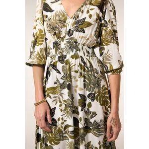 Miss Etam - A-lijn Jurk - Kaki - V-hals - Halflange Mouwlengte