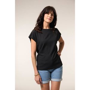 Miss Etam - Top - Zwart - Katoen - Korte Kapmouwen