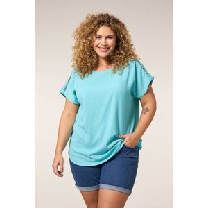 Miss Etam Plus - Top - Lichtblauw - Katoen en Elastaan - Korte Kapmouwen