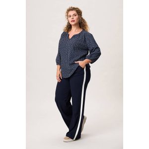 Miss Etam Plus - Gestreepte Casual Broek - Donkerblauw - Straight Pasvorm - Regular Waist