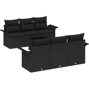 vidaXL - Tuinbankset - Zwart - Poly Rattan - 7-delig met Kussens