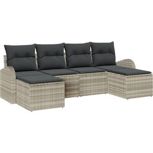 vidaXL - Tuinbank - Set - met - kussen - 6 - pcs - Lichtgrijs - Poly - rattan