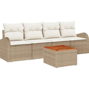 vidaXL - Tuin Sofa Set - Beige - Poly Riet, Hout - 5 Stuks