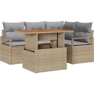 vidaXL 5-delige Tuinsofa Set - Beige - Poly Rattan