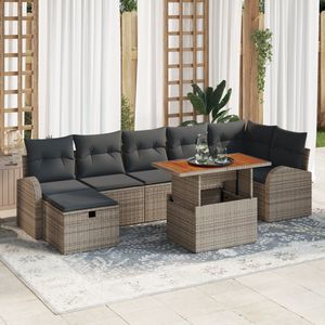 vidaXL - Tuinbankenset - Grijs - Poly Rattan - Inclusief Kussens
