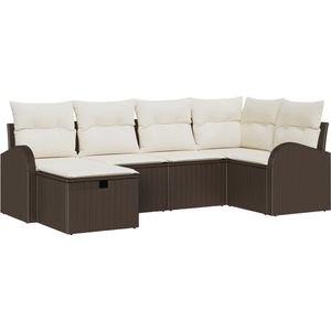 Tuinbank Set - Bruin - UV-bestendig Poly Riet - Voor Zes Personen
