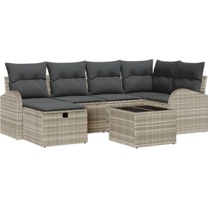 vidaXL - 7-delige Tuinsofa Set - Lichtgrijs - Poly Rattan
