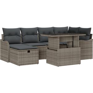 vidaXL 7-delige Ligbed Set - Grijs - Poly Rattan - Met Kussens