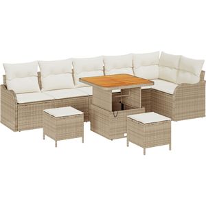 vidaXL - 9-delige Tuinbankset - Beige - Poly Riet en Acacia