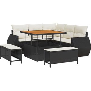 vidaXL - Tuinbankenset - Poly Rattan - Zwart - Met Kussens