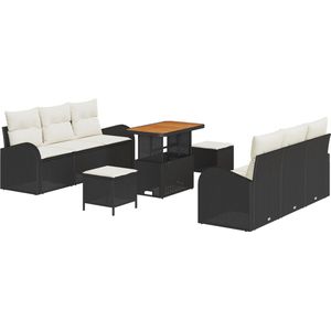 vidaXL - 9-delige Tuinset - Zwart - Poly Rattan - Acacia